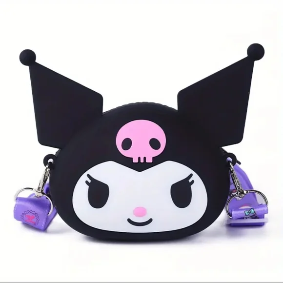 Black kuromi silicone purse shoulder bag pink skull - Picture 3 of 8